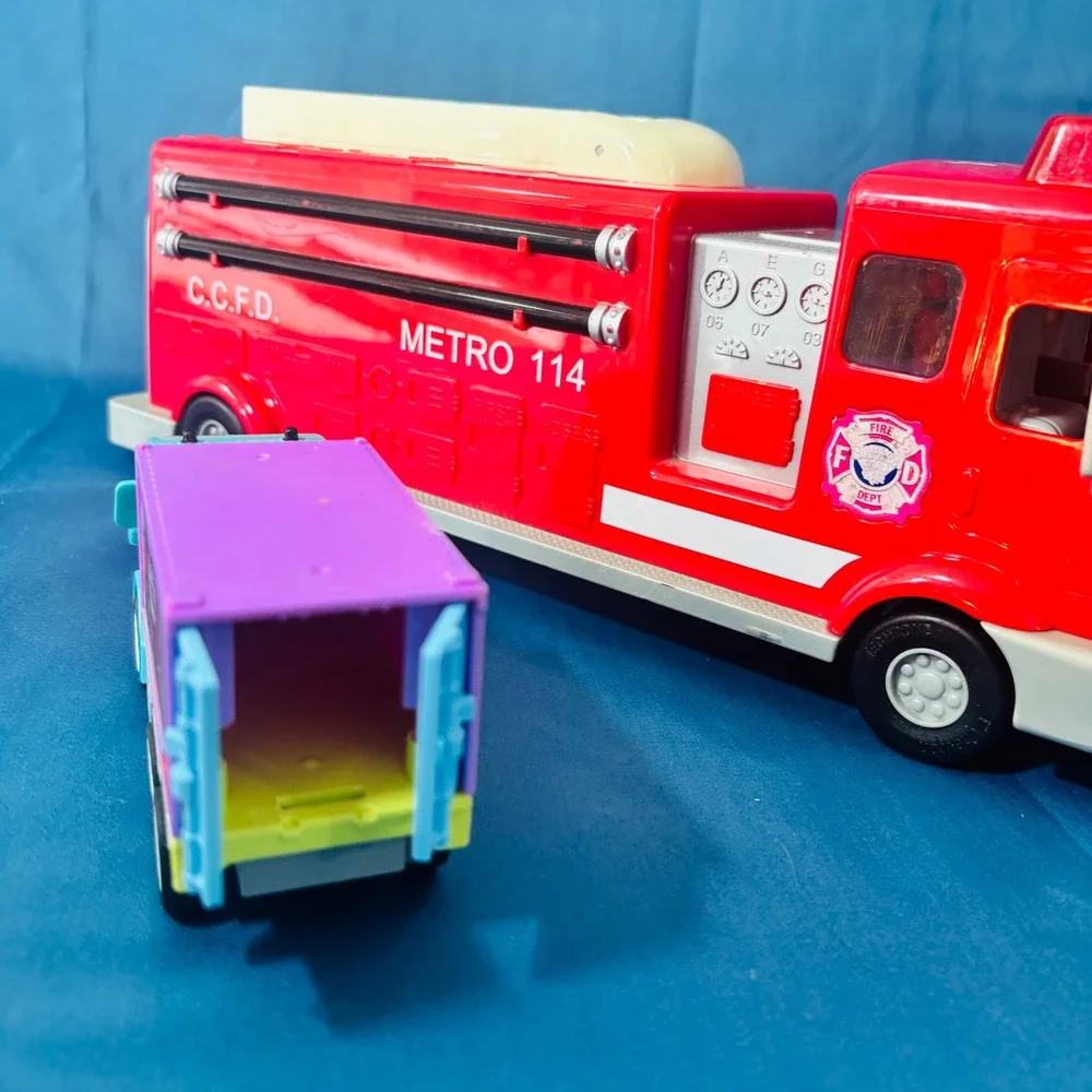 Vintage Chevron Cars Fire Truck Metro 114 Fred Fire Engine Toy Lot of 3